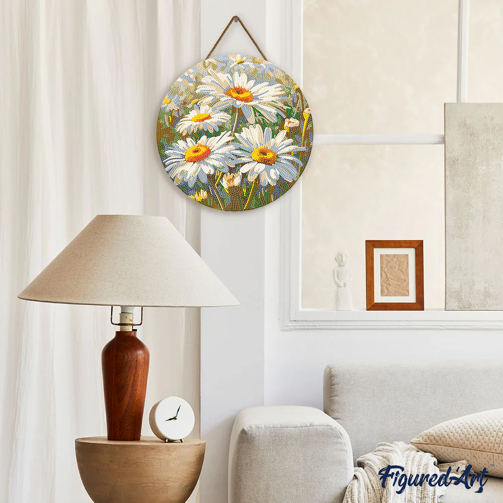 Diamond Painting on Wood Slice - Daisies - Image 3