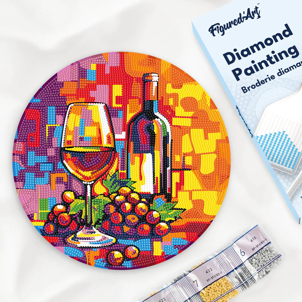 Diamond Painting on Wood Slice - Wine and Grapes