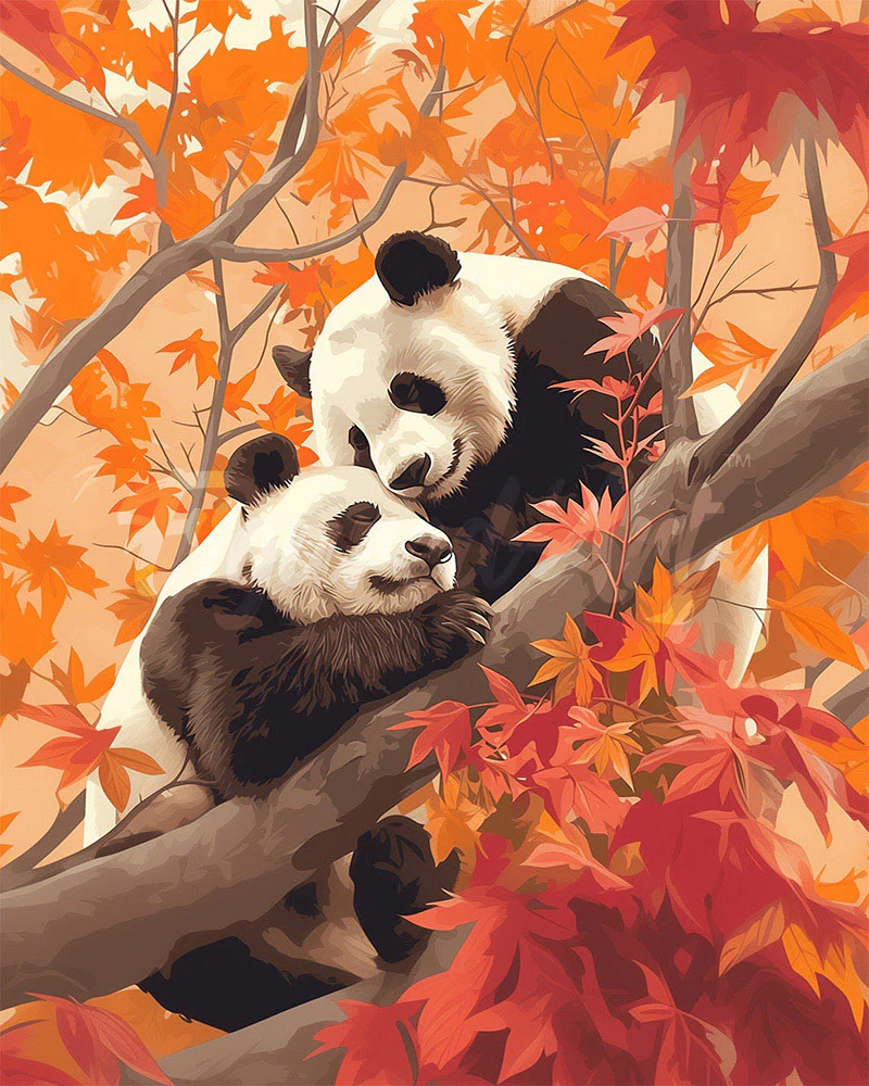 Diamond Painting - Panda Twins in Autumn