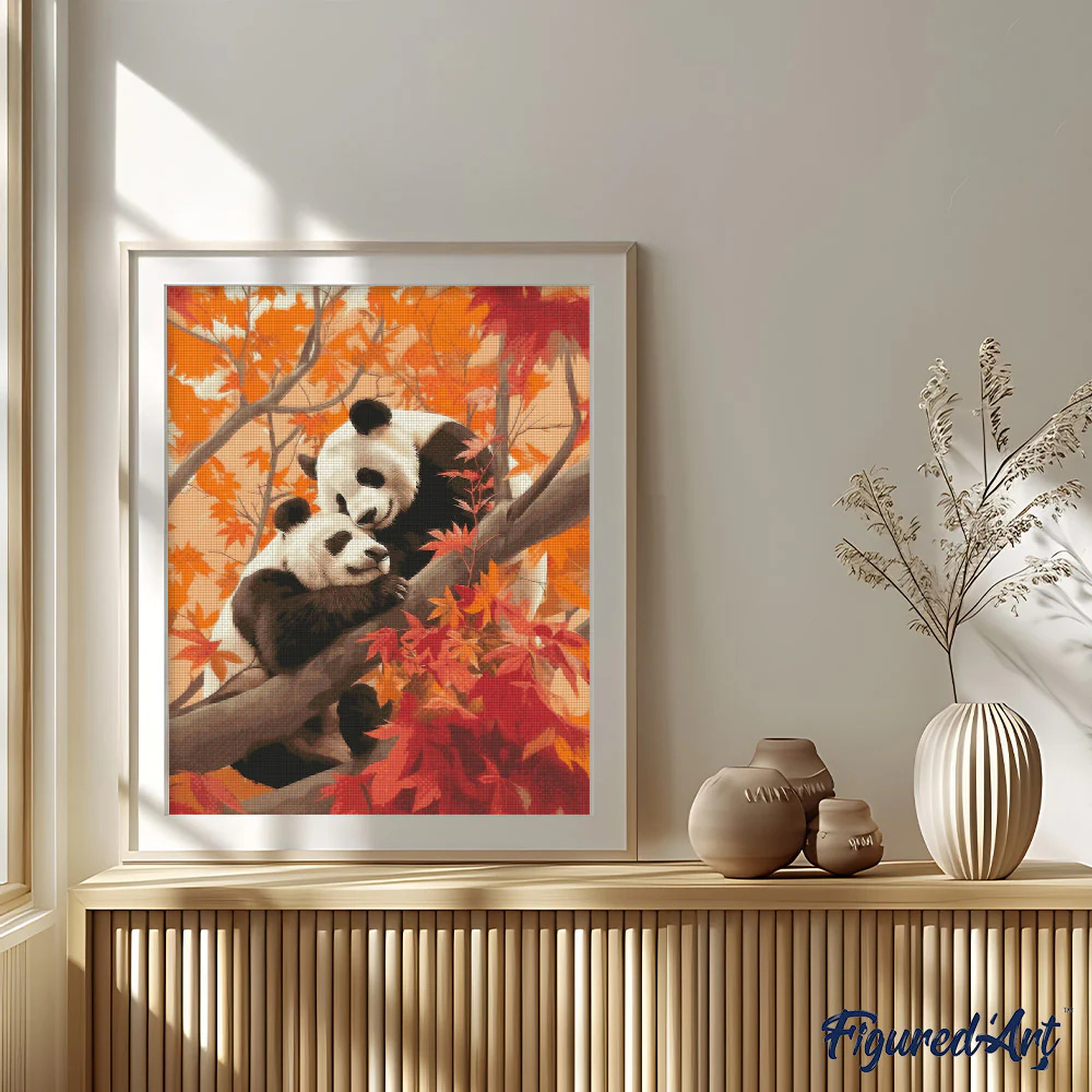 Diamond Painting - Panda Twins in Autumn - Image 2