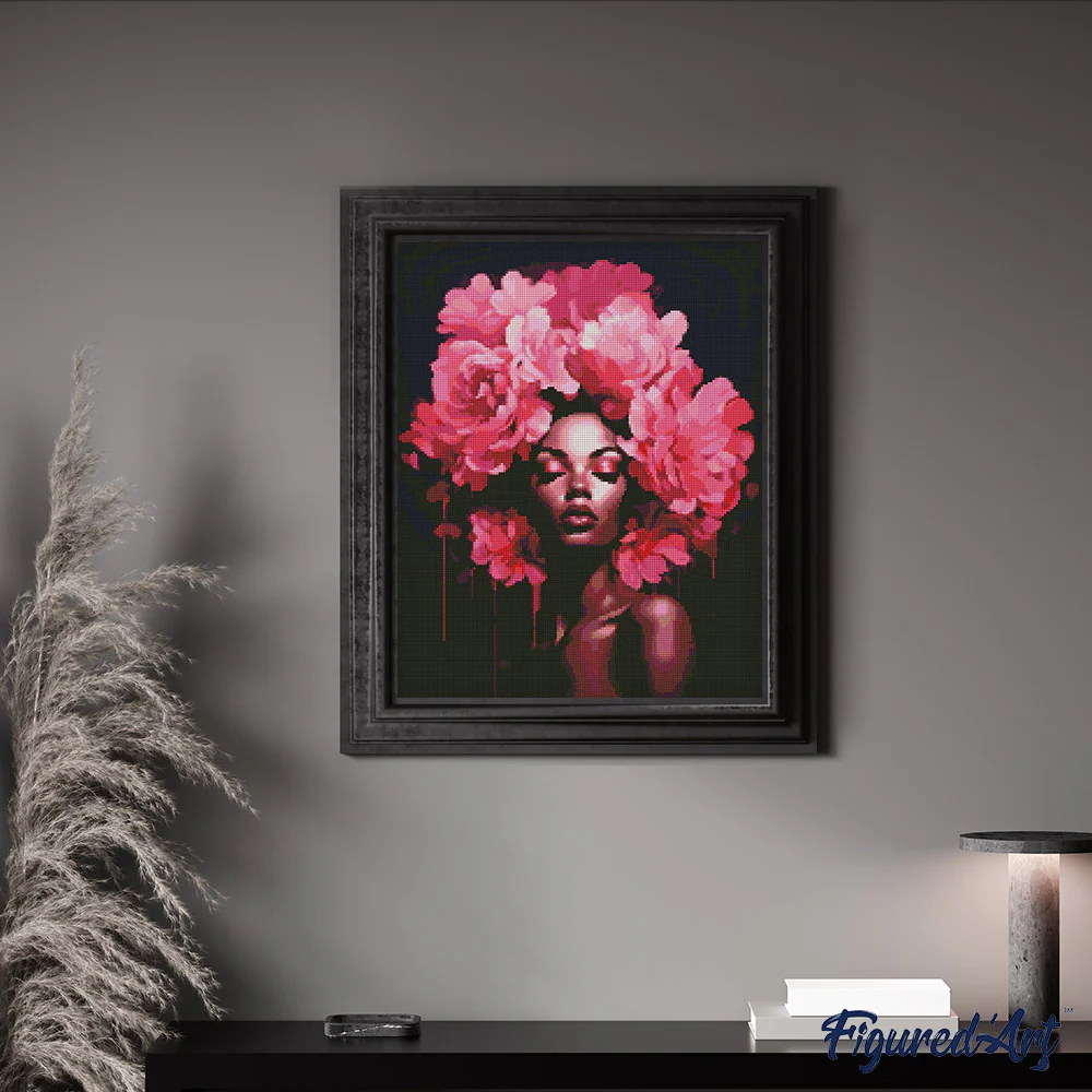 Diamond Painting - Peonies Hair Lady canvas already framed - Image 2