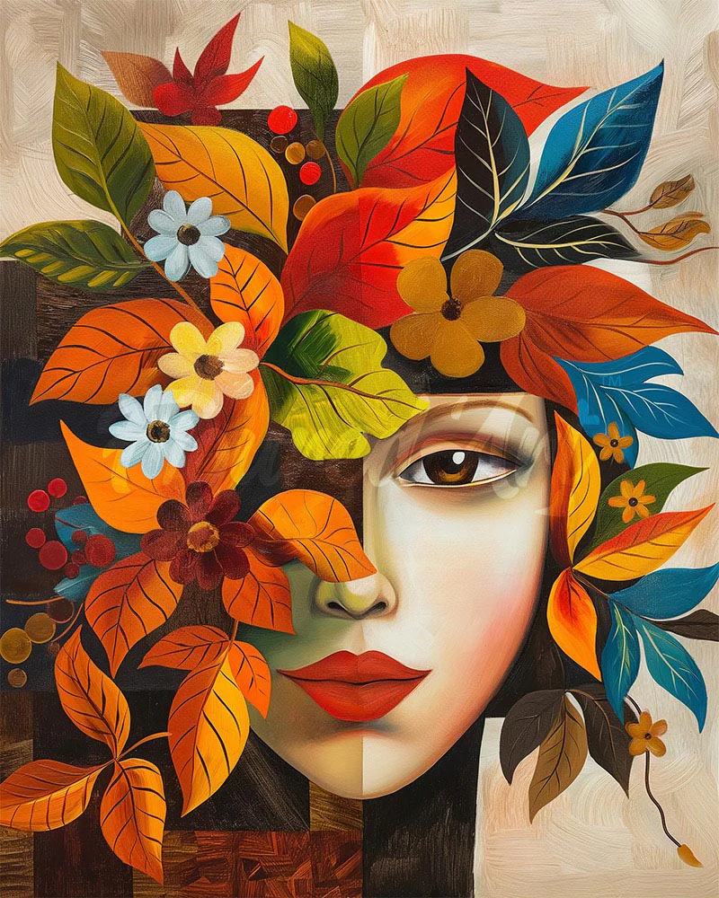 Diamond Painting - Picasso-inspired Autumn Flora Face canvas already framed