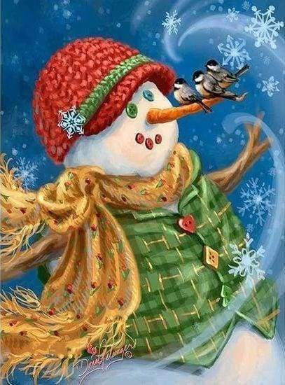 Diamond Painting - Snowman with green jacket