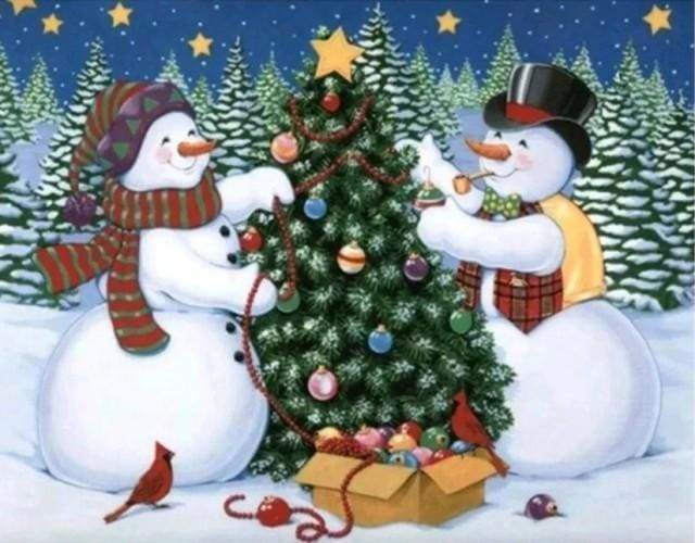 Diamond Painting - Snowmen and Christmas tree