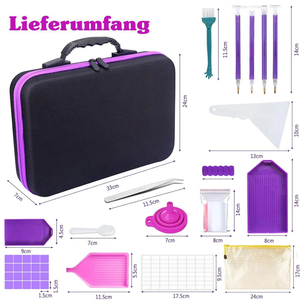 Diamond Painting storage case in purple with 60 compartments + accessories - Image 2