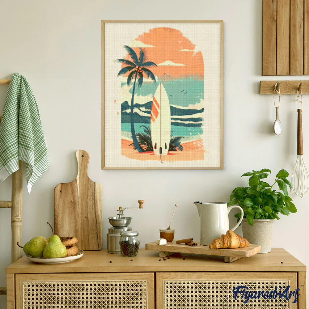 Diamond Painting - Surfboard on the Beach 40x50cm canvas already framed - Image 2