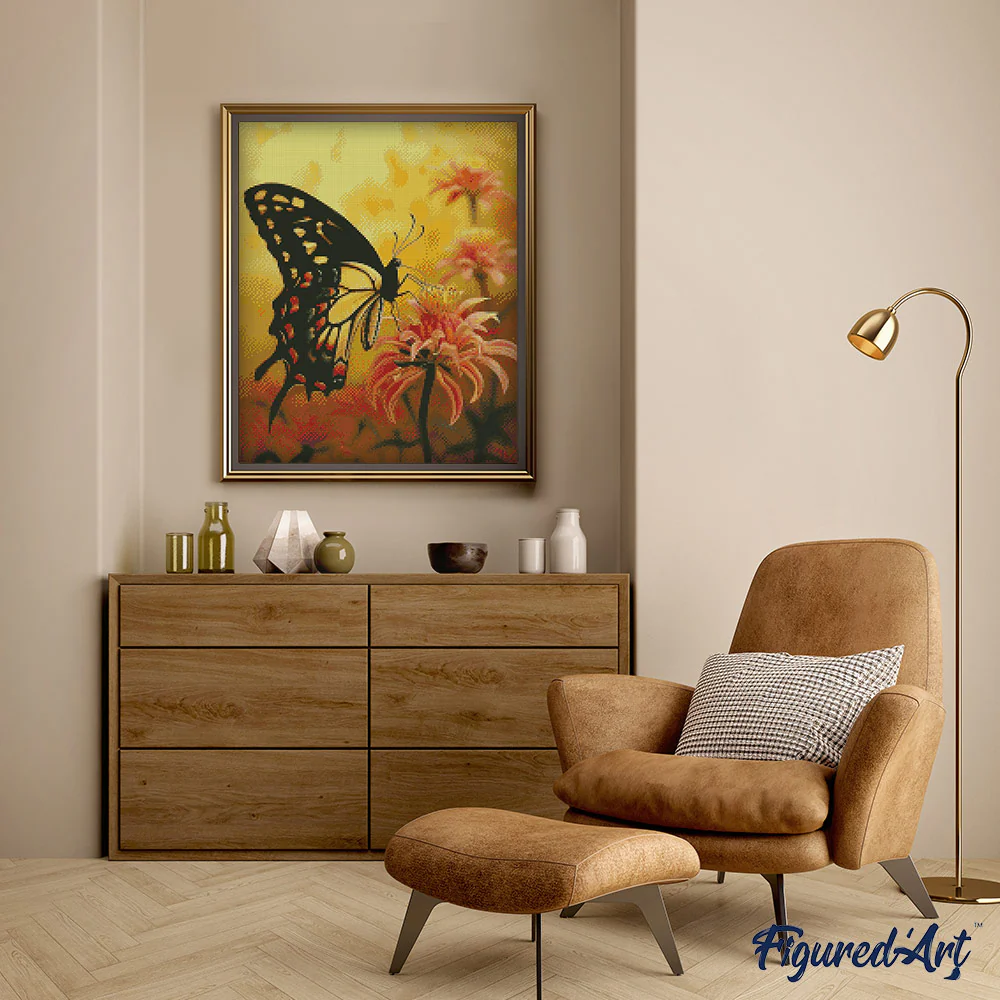 Diamond Painting - Swallowtail and Orange Flowers - Image 2