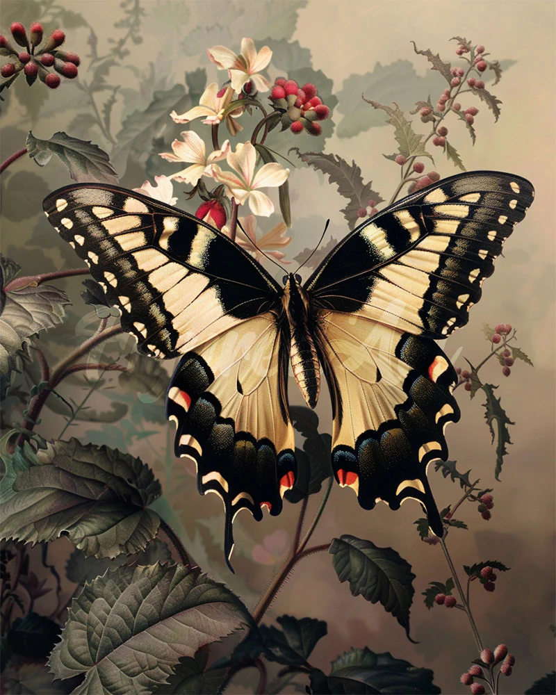 Diamond Painting - Swallowtail and White Flowers canvas already framed