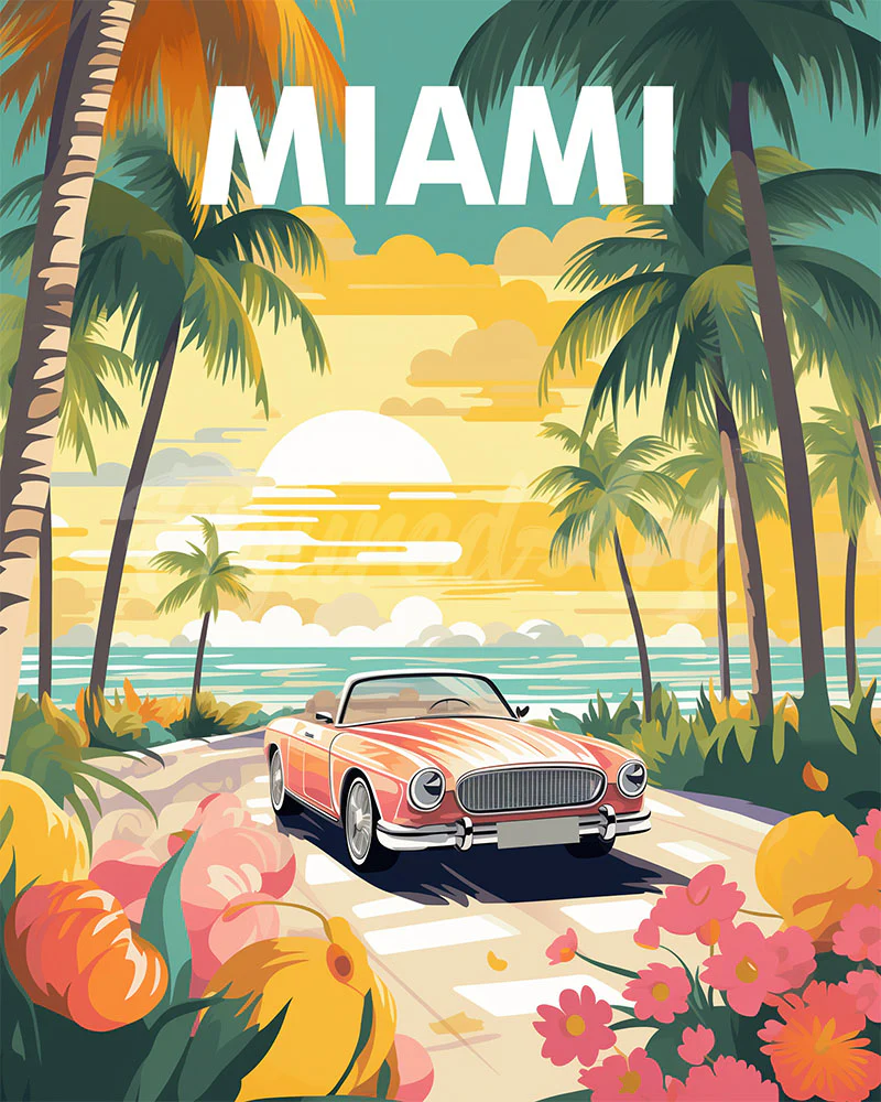 Diamond Painting - Travel Poster Miami Sunset