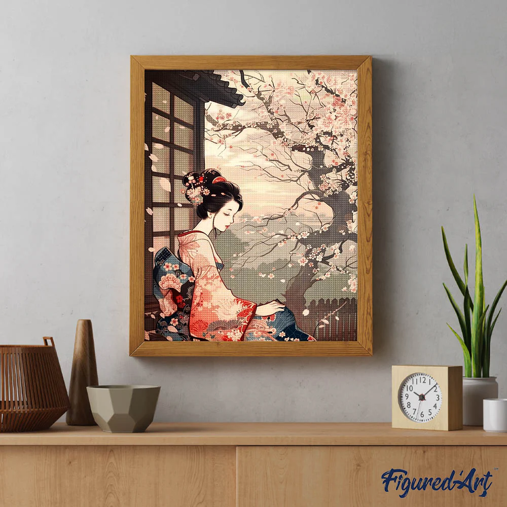 Diamond Painting - Vintage Kimono Lady and Sakura - Image 2