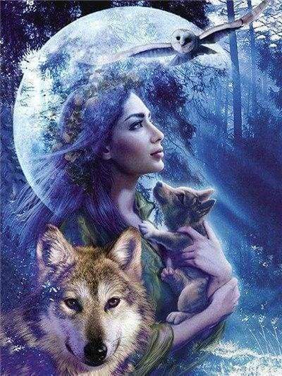 Diamond Painting - Women and Wolf