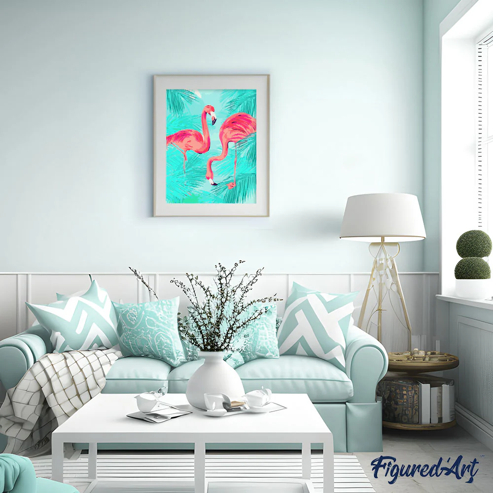 Duo of Pink Flamingos and Foliage - Image 3