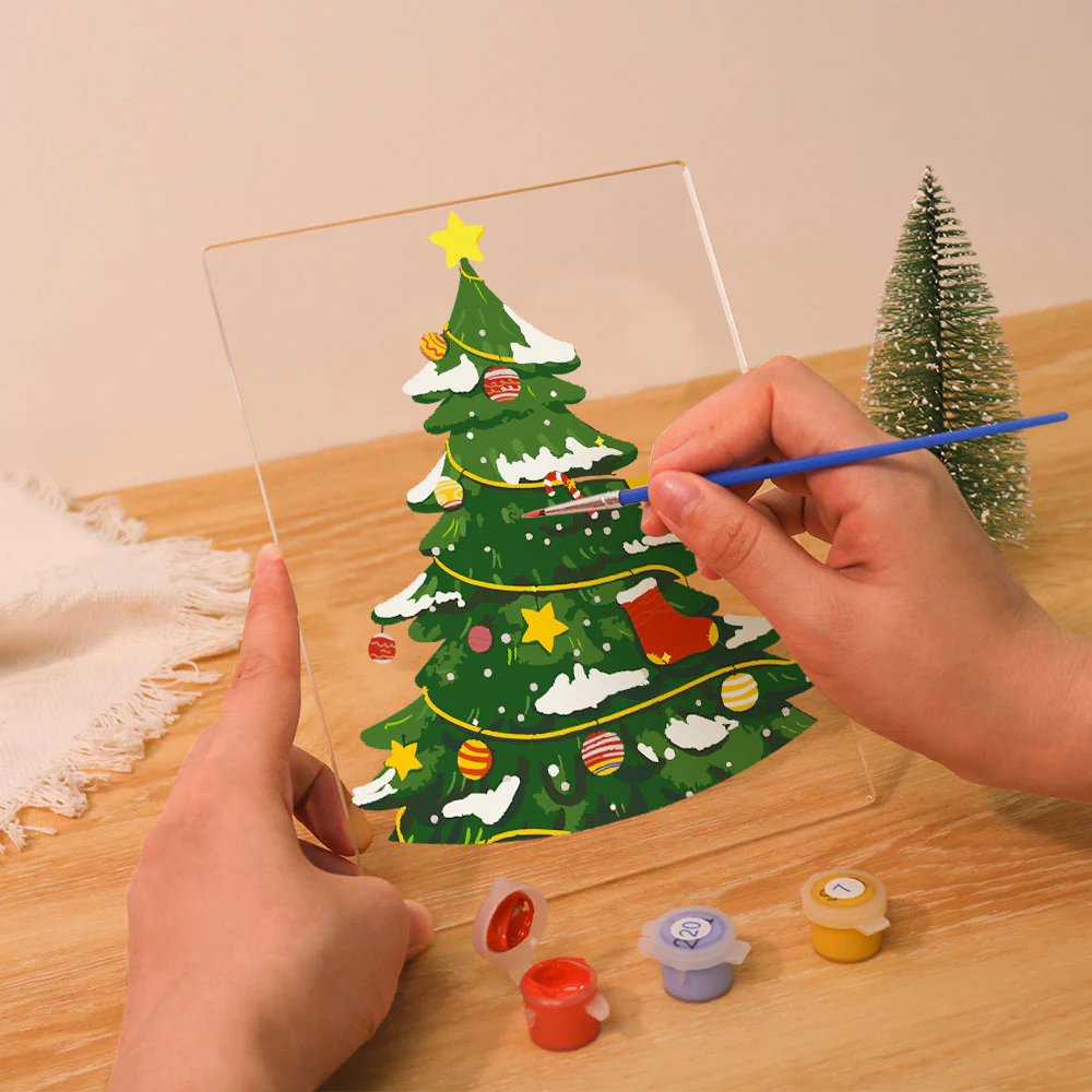 LED Light Display Base Wooden Paint by numbers 15x20cm Evergreen Christmas Tree - Image 8
