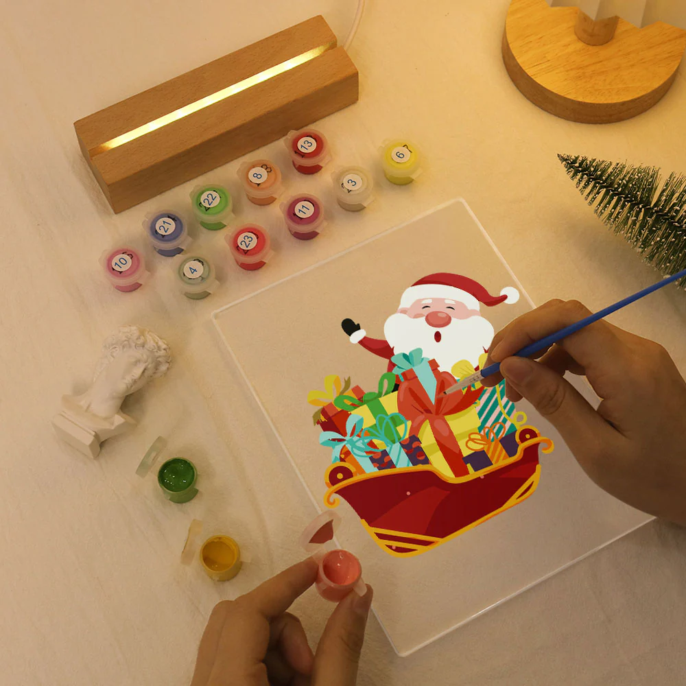 LED Light Display Base Wooden Paint by numbers 15x20cm Santa Claus 01 - Image 3