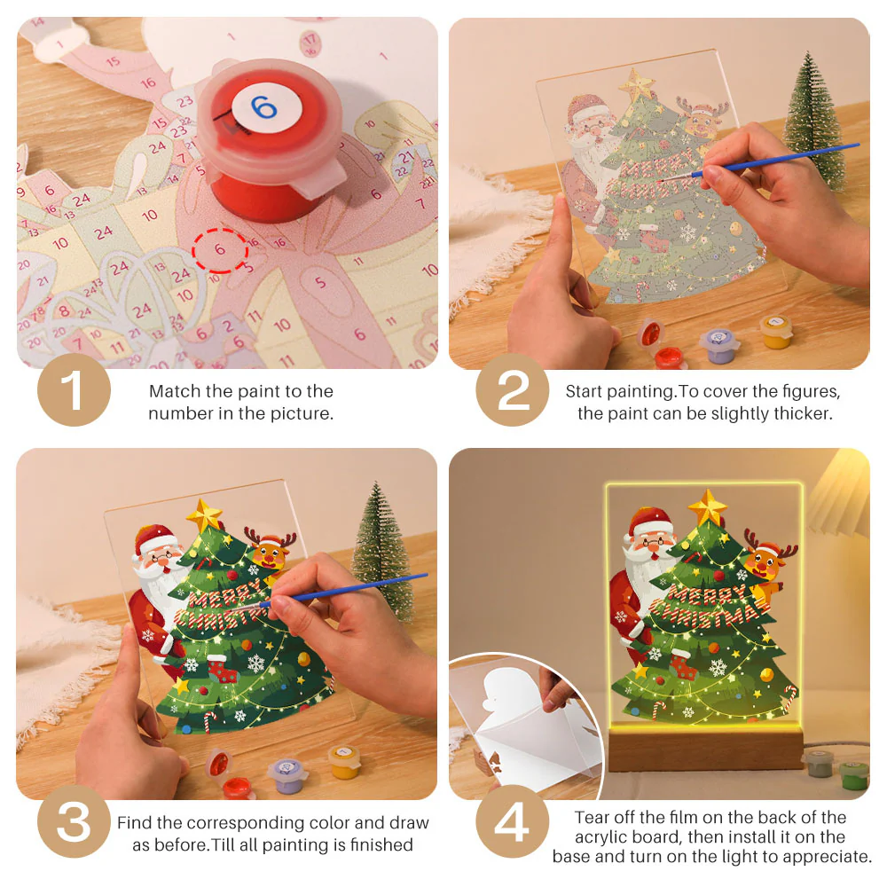 LED Light Display Base Wooden Paint by numbers 15x20cm Santa Claus 03 - Image 11