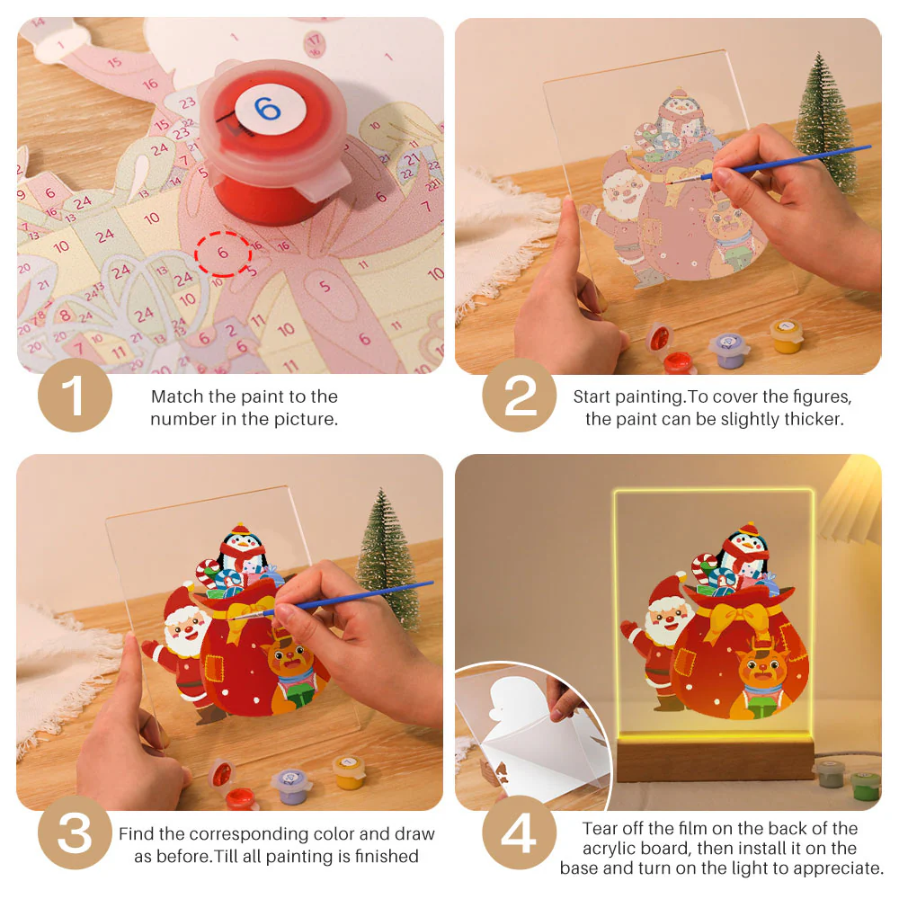 LED Light Display Base Wooden Paint by numbers 15x20cm Santa Claus 05 - Image 11