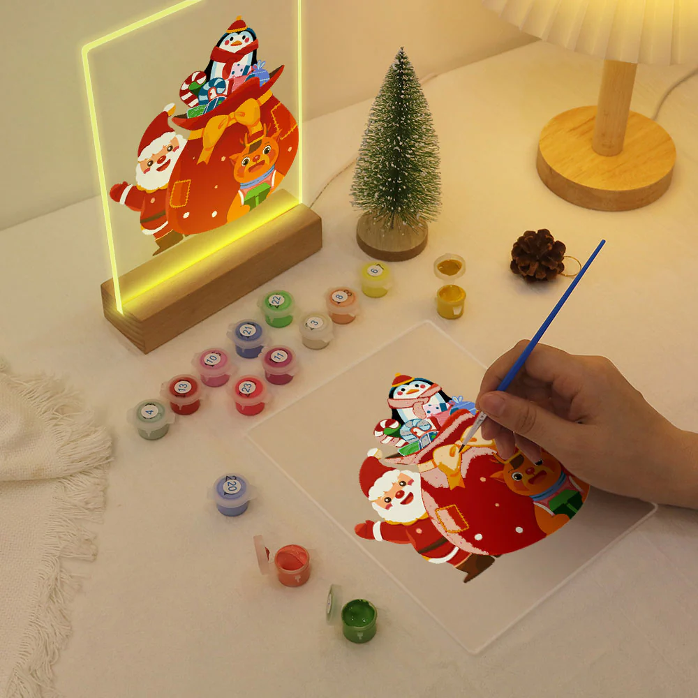 LED Light Display Base Wooden Paint by numbers 15x20cm Santa Claus 05 - Image 7