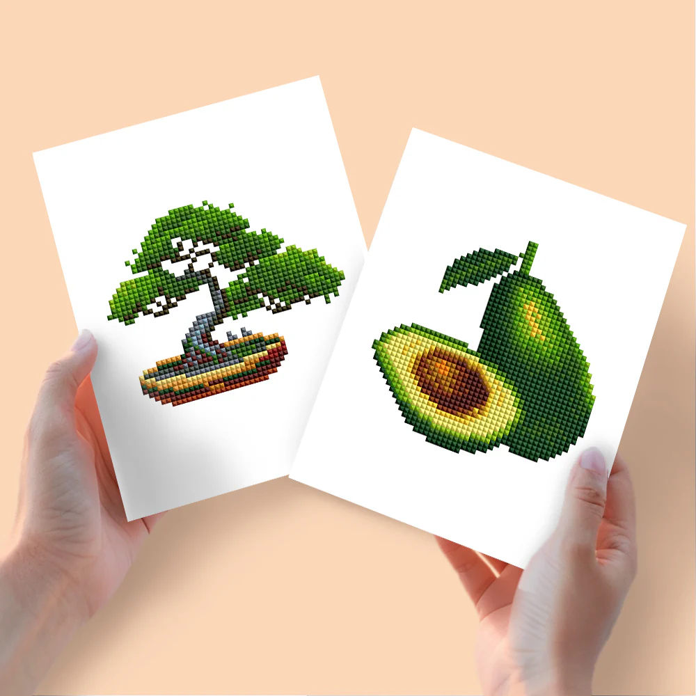 Mini Diamond Painting 15x20cm (2 pieces) - Bonsai and Avocado
