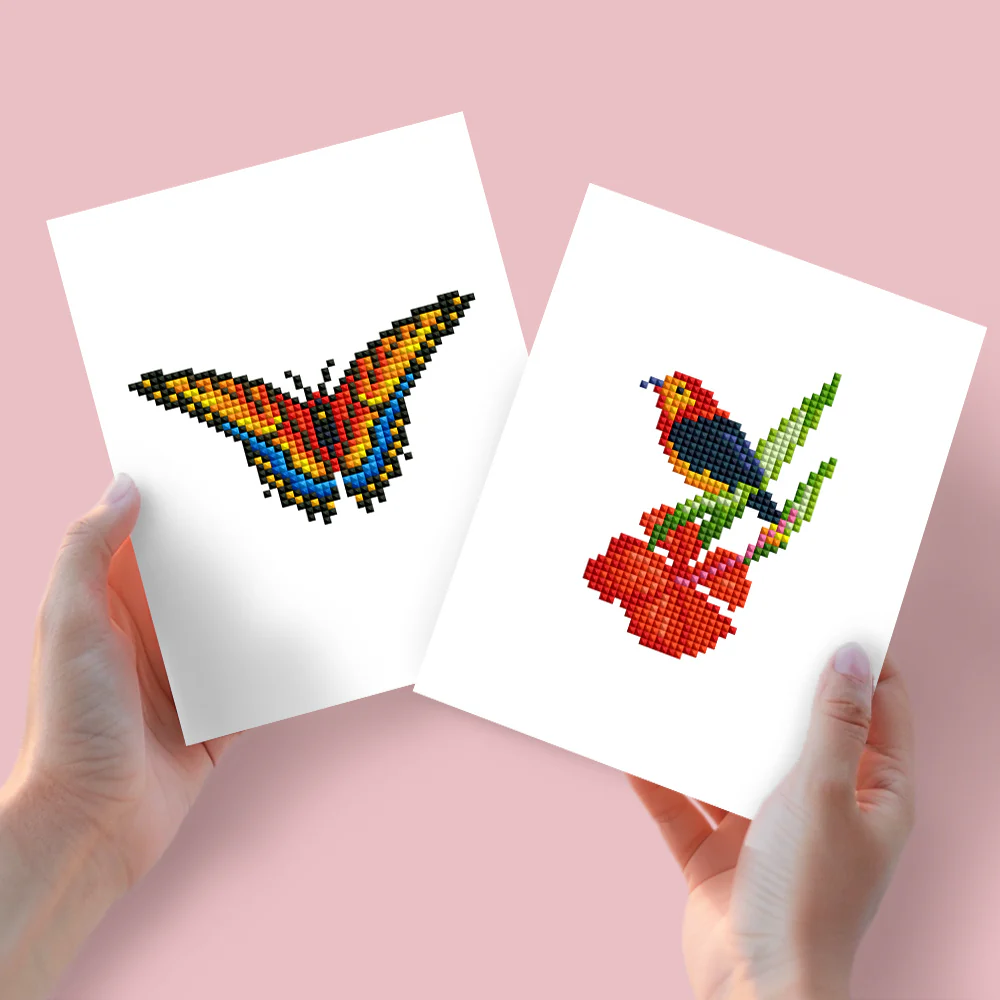 Mini Diamond Painting 15x20cm (2 pieces) -Butterfly and Bird