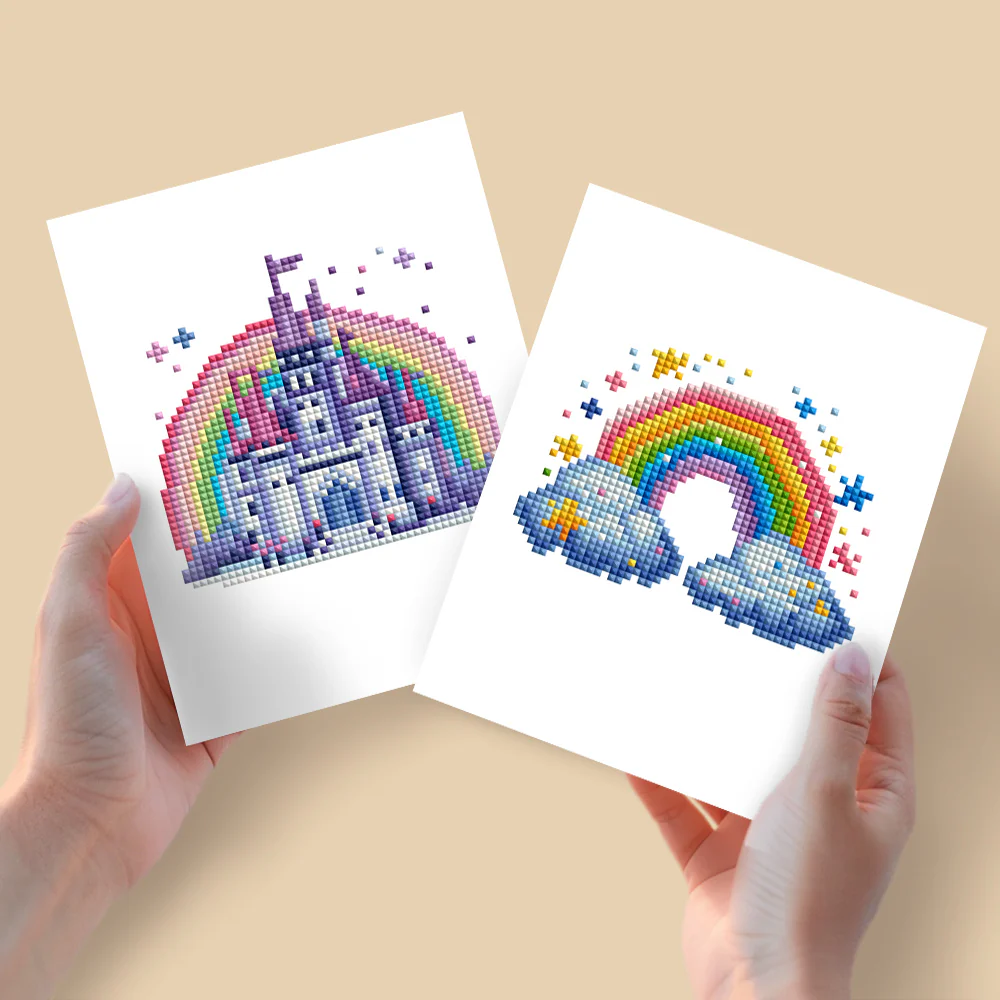 Mini Diamond Painting 15x20cm (2 pieces) - Castle and Rainbow