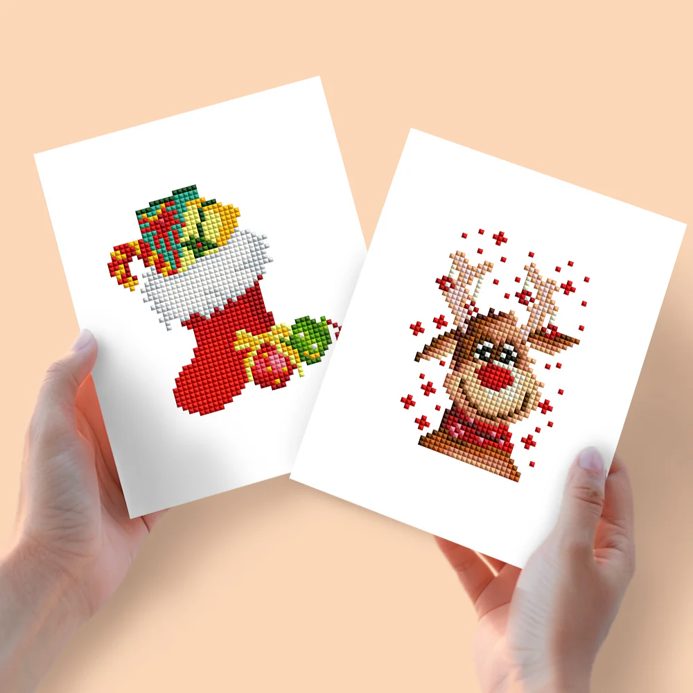 Mini Diamond Painting 15x20cm (2 pieces) - Christmas Stocking and Reindeer