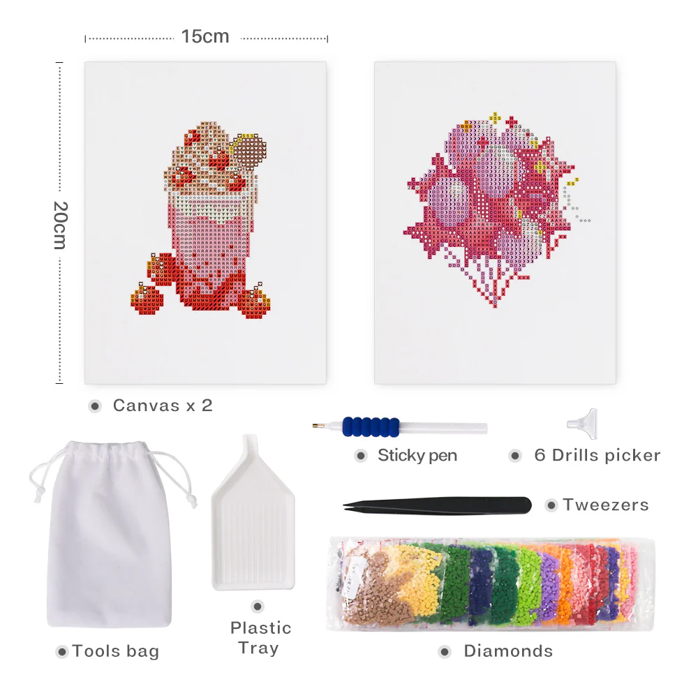 Mini Diamond Painting 15x20cm (2 pieces) - Drinks and Blooms - Image 2