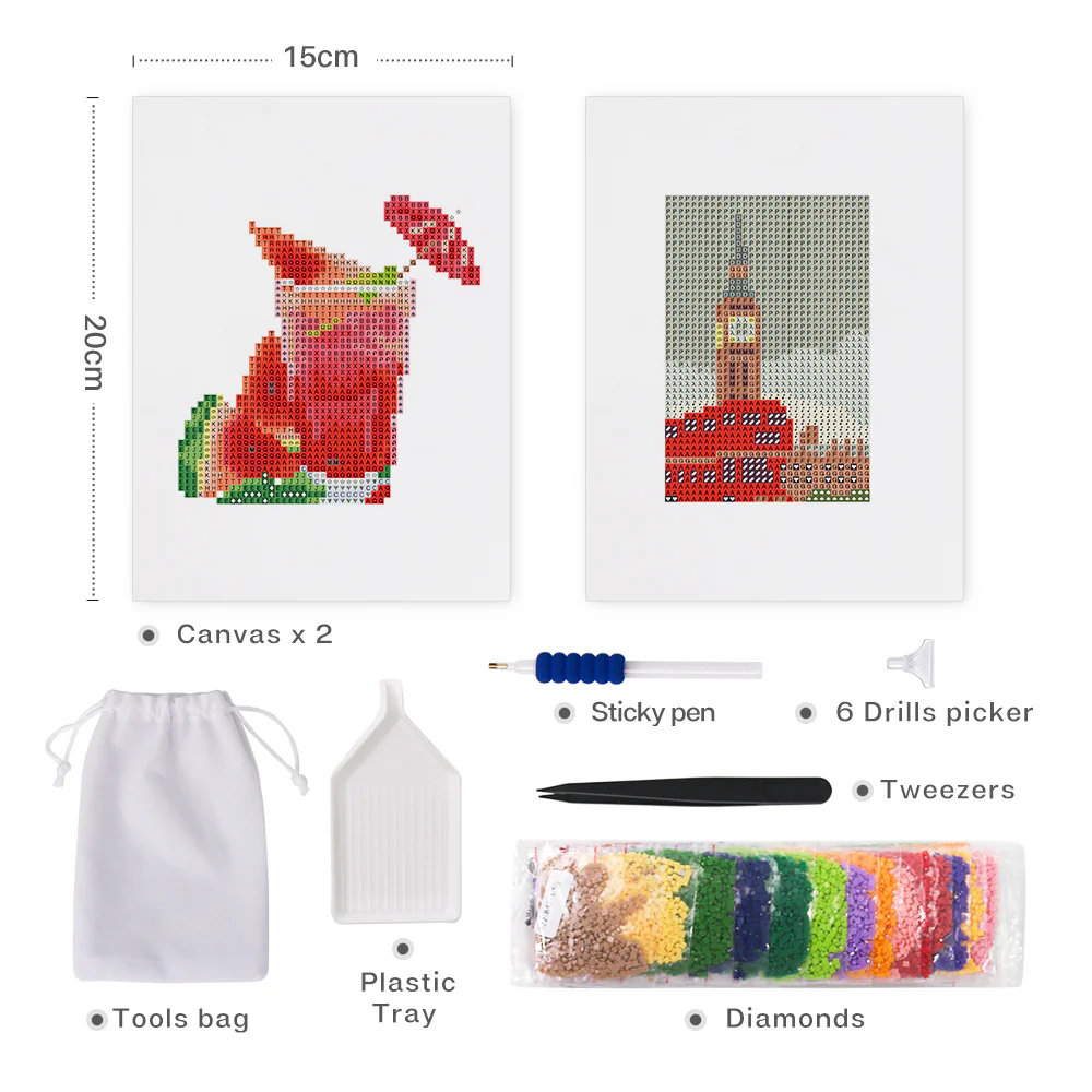 Mini Diamond Painting 15x20cm (2 pieces) - Drinks and Double-Deckers - Image 2