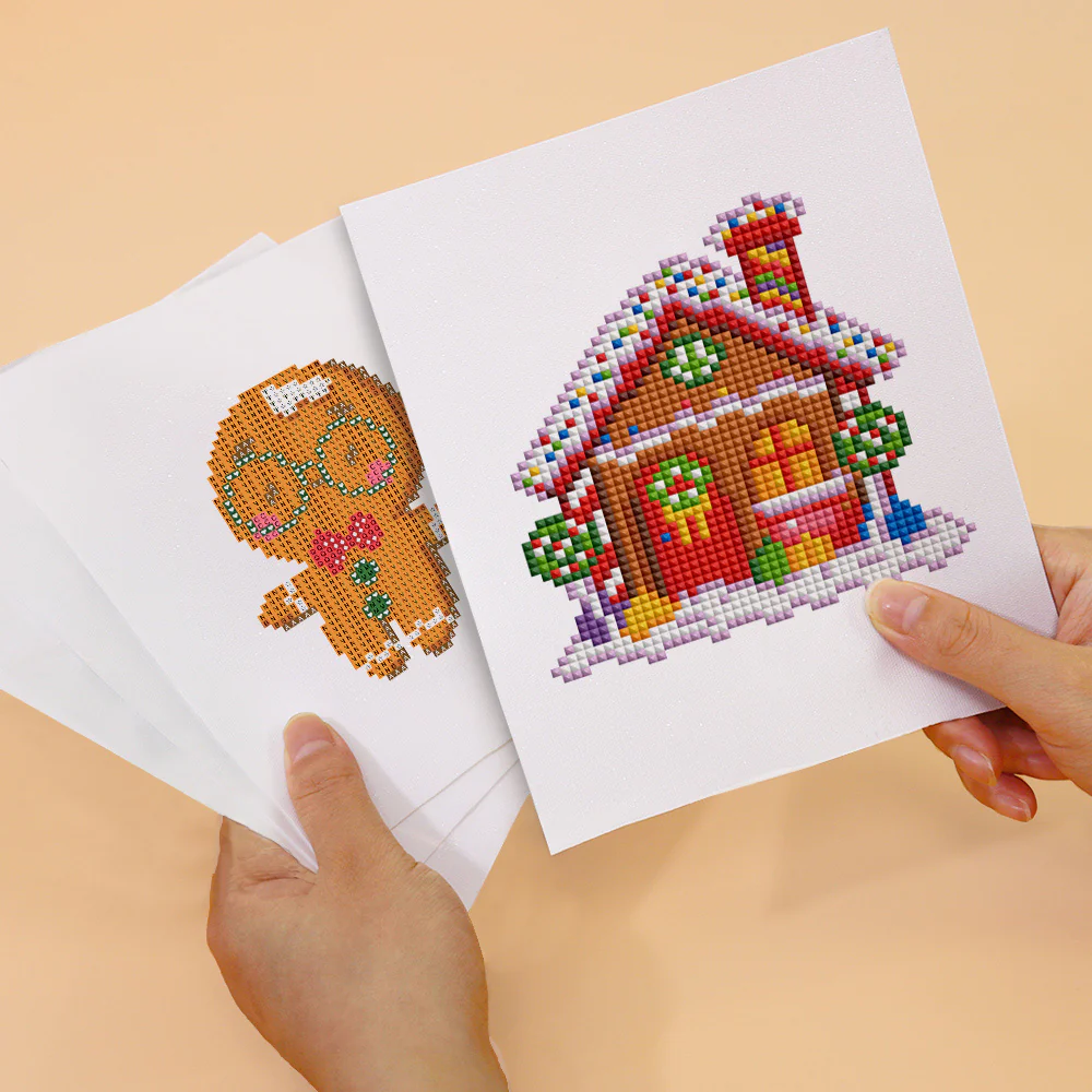 Mini Diamond Painting 15x20cm (2 pieces) - Gingerbread Man and Christmas House - Image 3