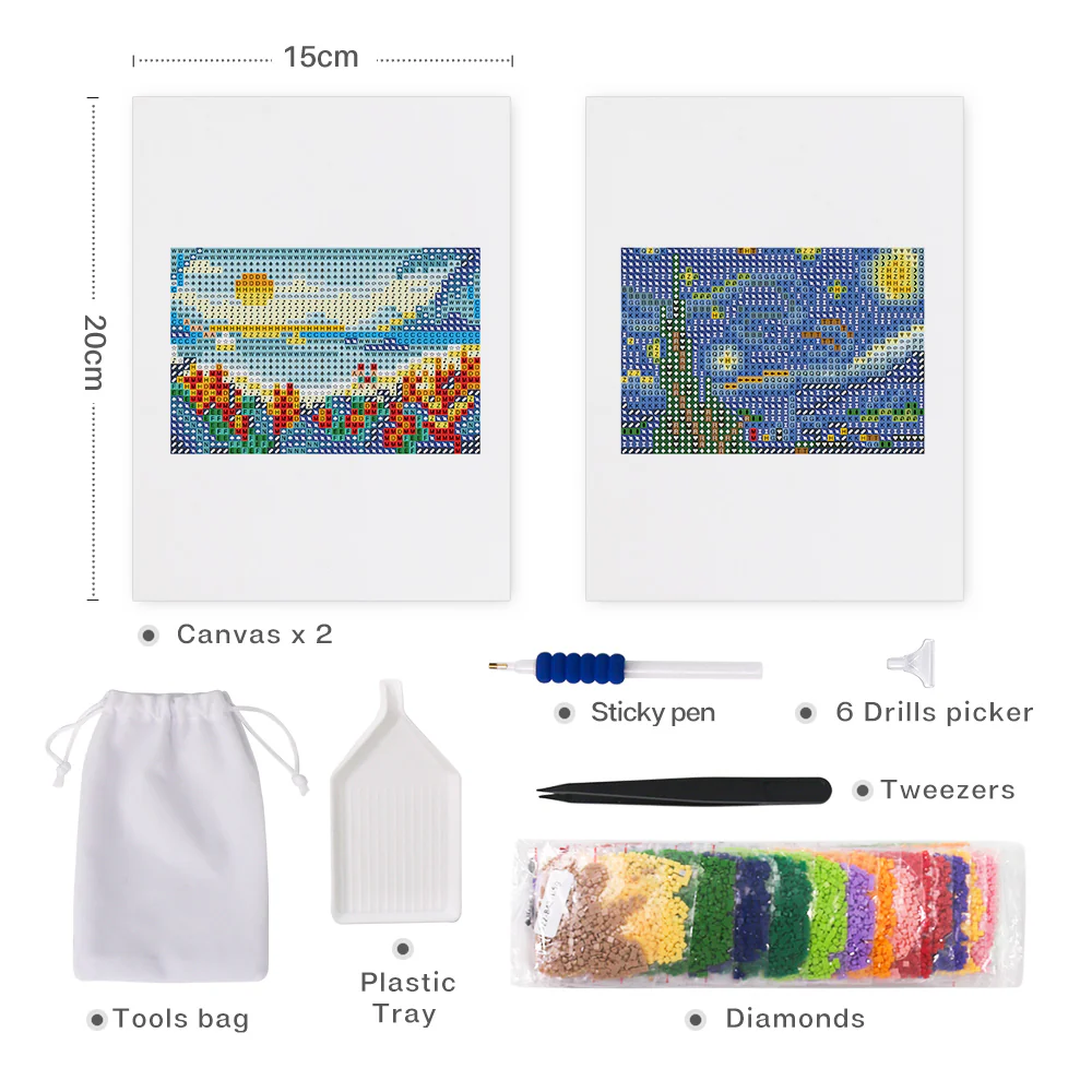 Mini Diamond Painting 15x20cm (2 pieces) - Starry Night and Sun - Image 2