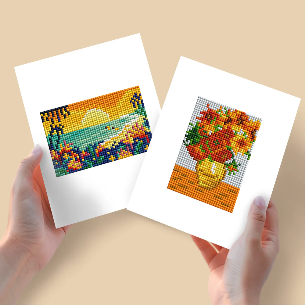 Mini Diamond Painting 15x20cm (2 pieces) - Sunset and Blooms