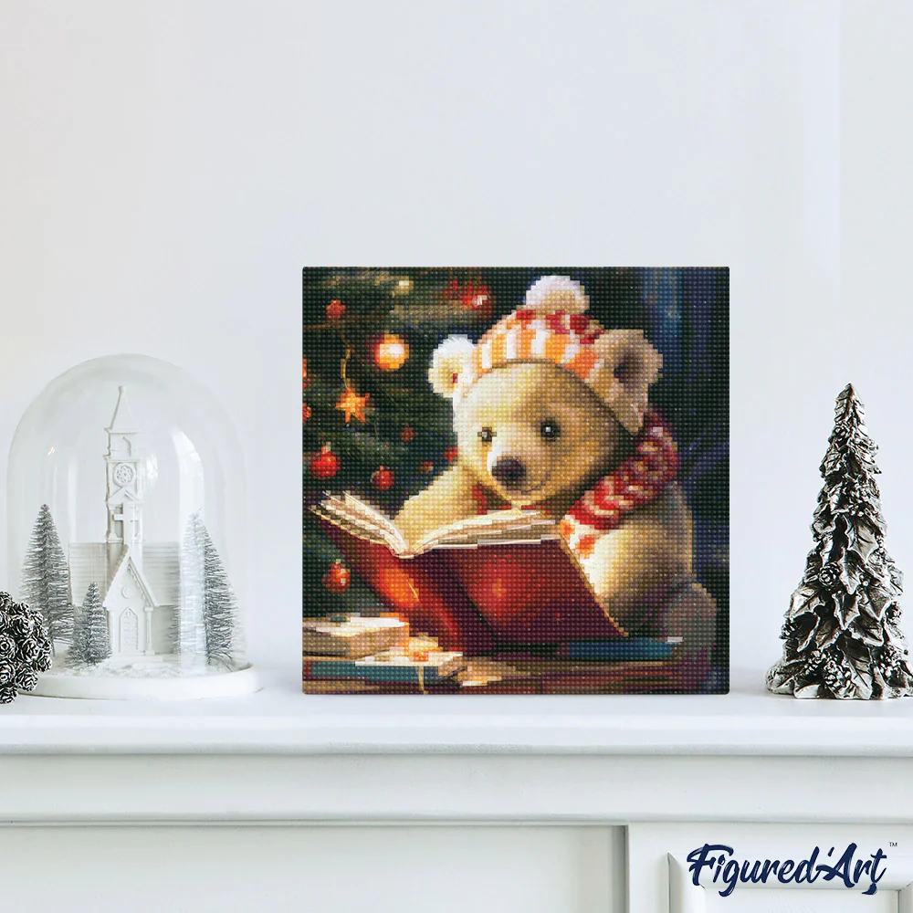 Mini Diamond Painting 25x25cm - Cute Reading Bear - Image 3