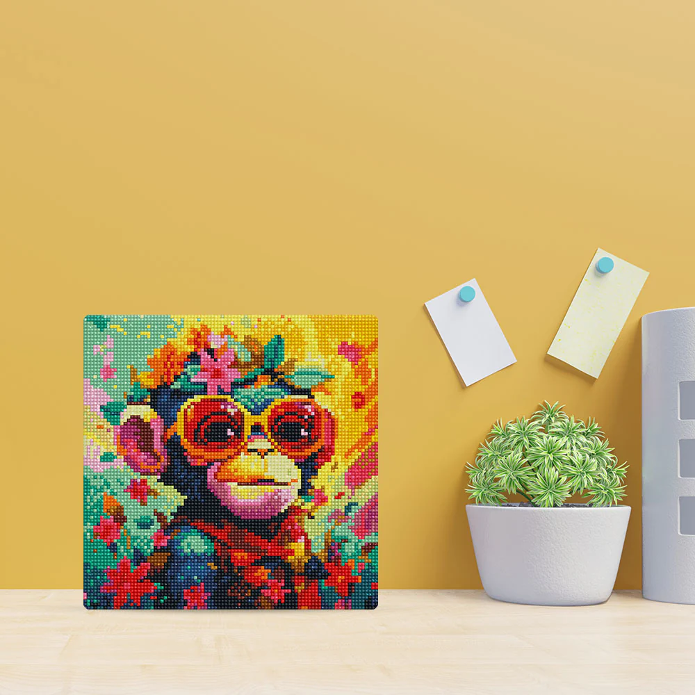 Mini Diamond Painting 25x25cm - Fantasy monkey and flowers - Image 3
