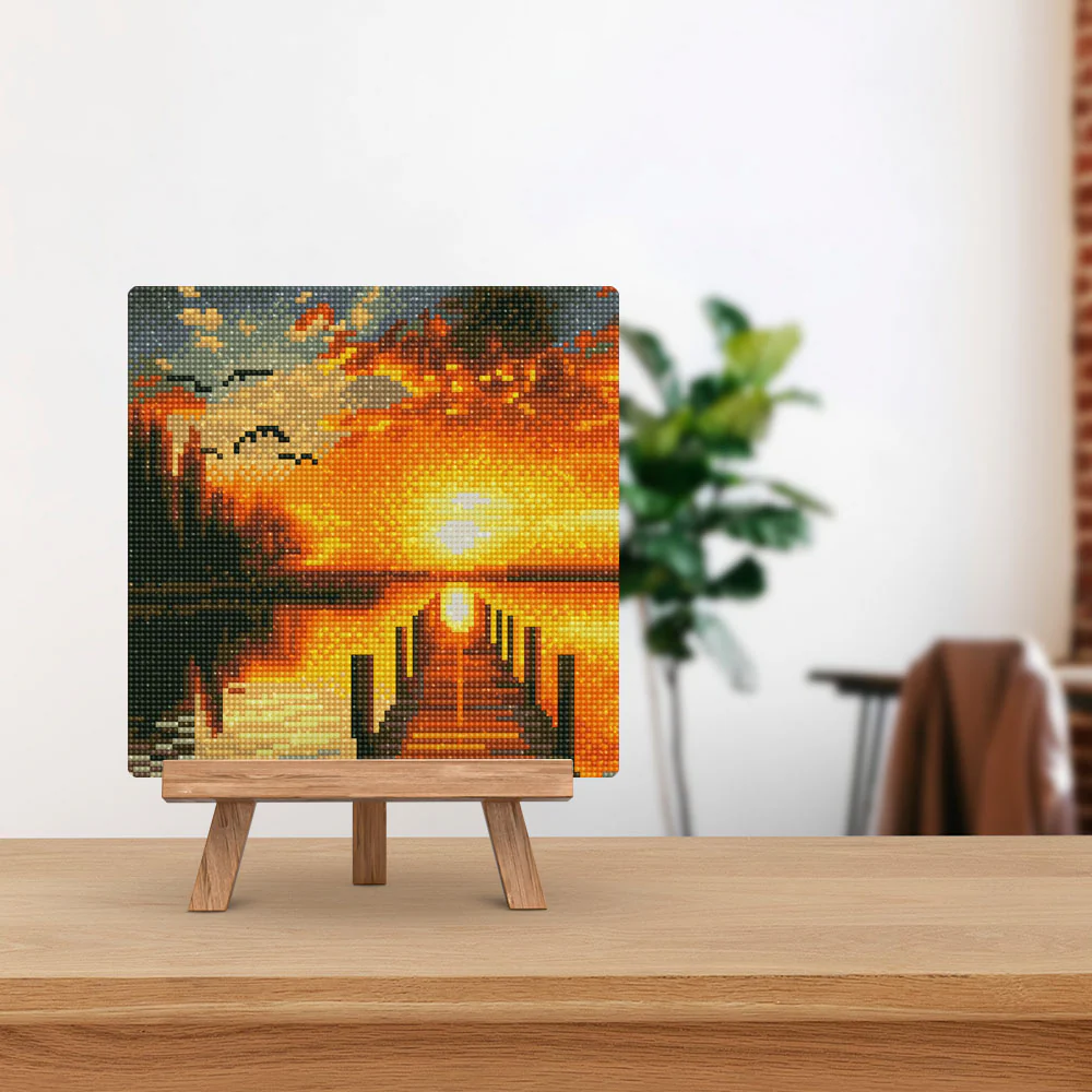 Mini Diamond Painting 25x25cm - Golden Lake Sunset - Image 3