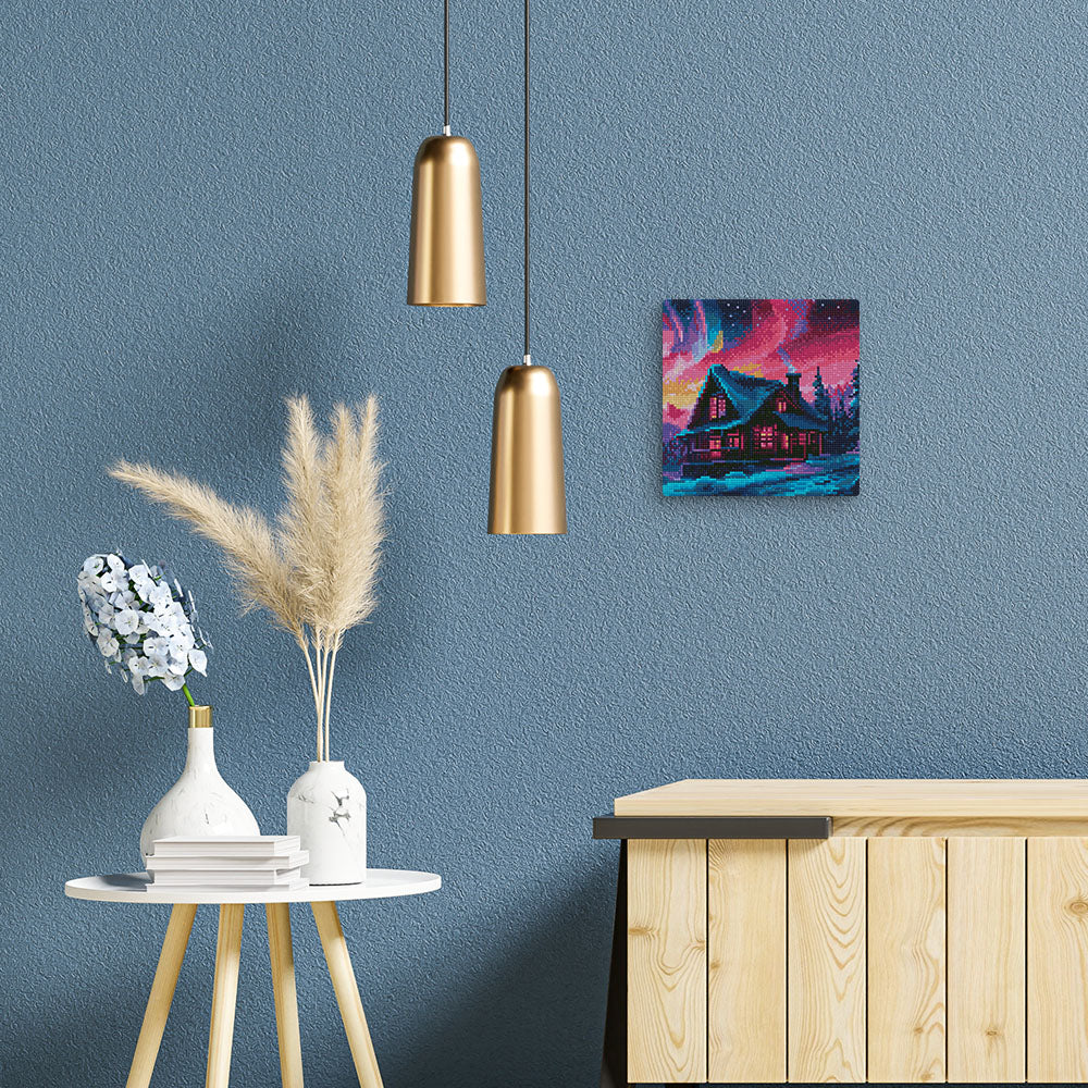 Mini Diamond Painting 25x25cm - House under Aurora Sky - Image 3