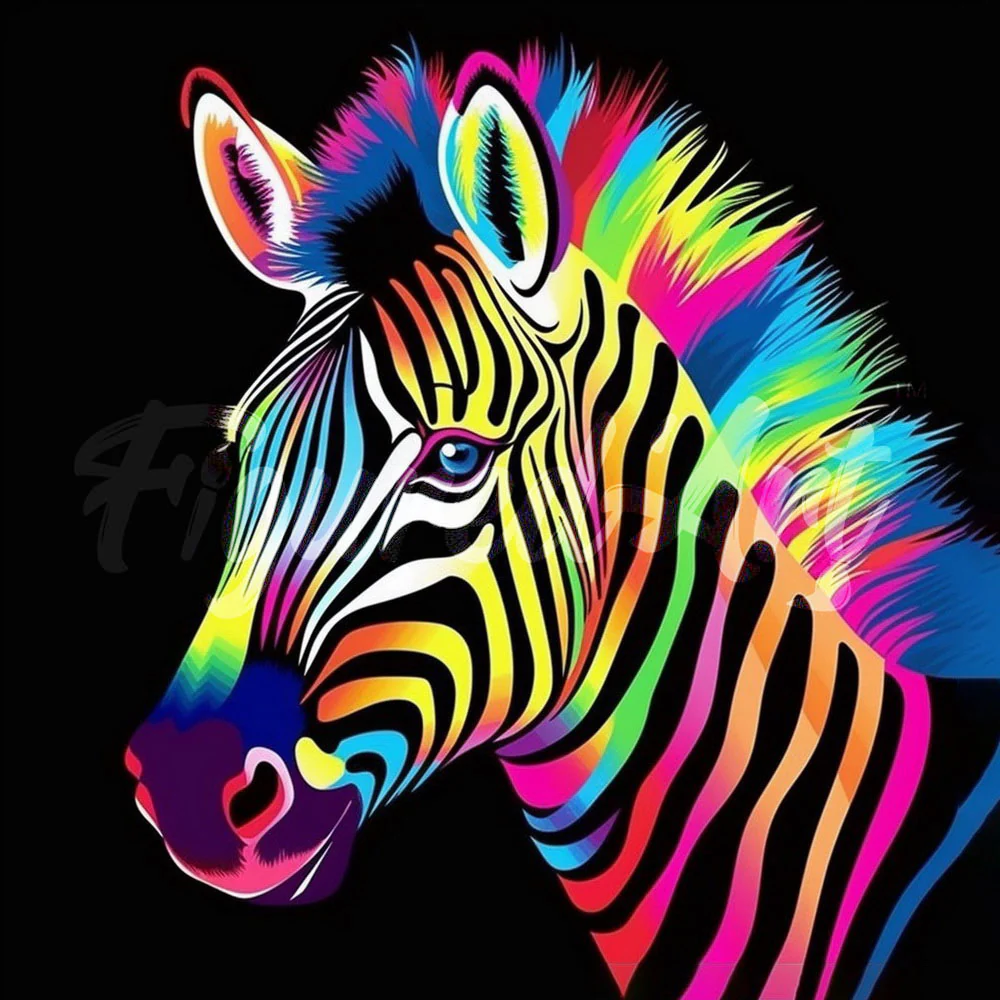 Mini Diamond Painting 25x25cm - Neon Zebra