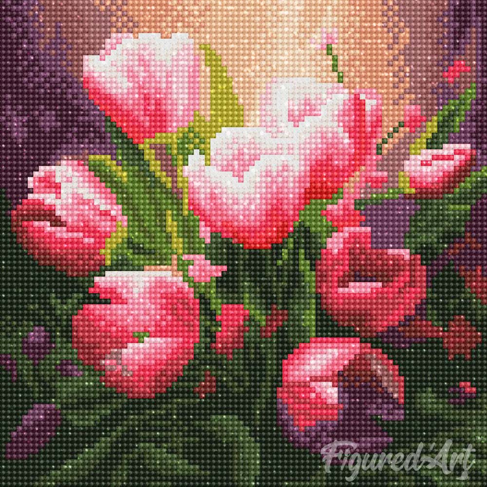 Mini Diamond Painting 25x25cm - Pretty Pink Tulips - Image 2