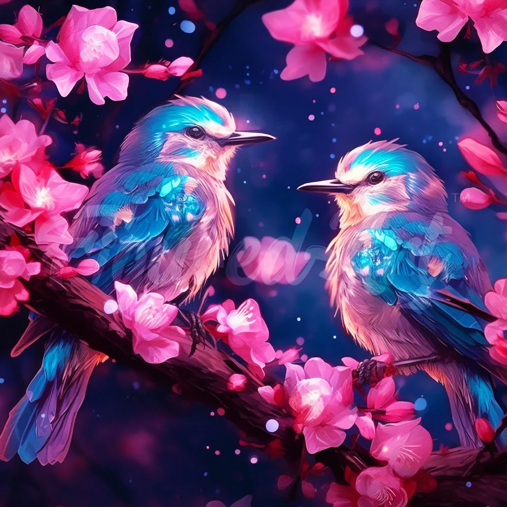 Mini Diamond Painting 25x25cm - Shimmering Bluebirds