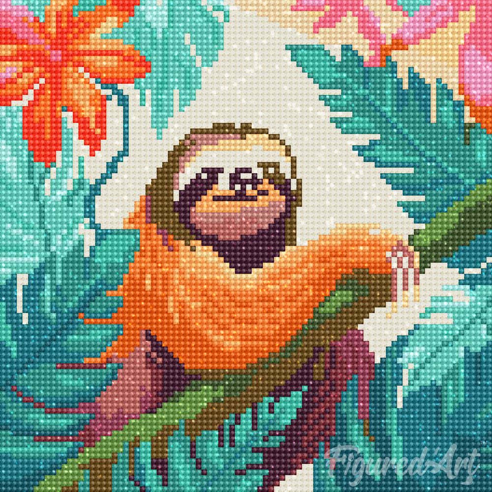 Mini Diamond Painting 25x25cm - Tropical Sloth - Image 2