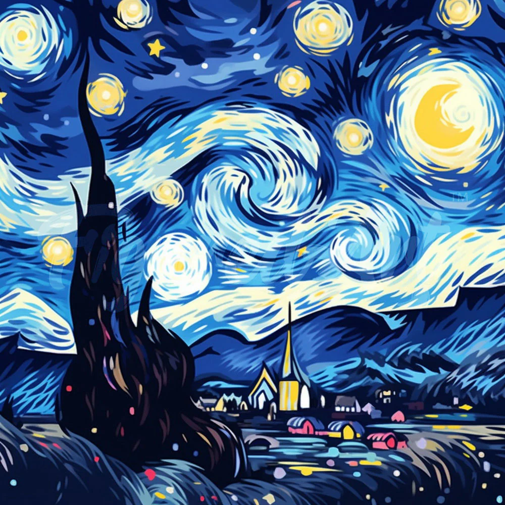 Mini Diamond Painting 25x25cm - Vibrant Starry Night