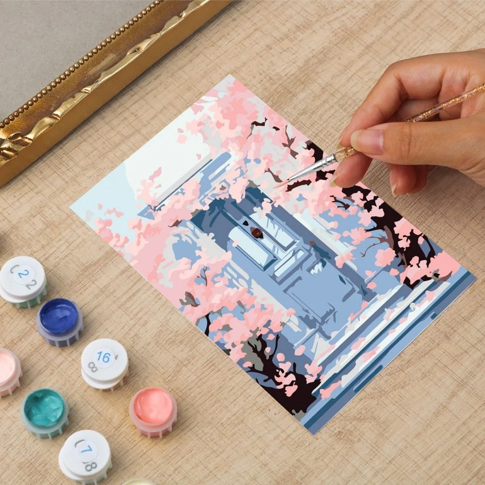 Mini Paint by number with frame - Blossoms by the Blue Door - Image 6