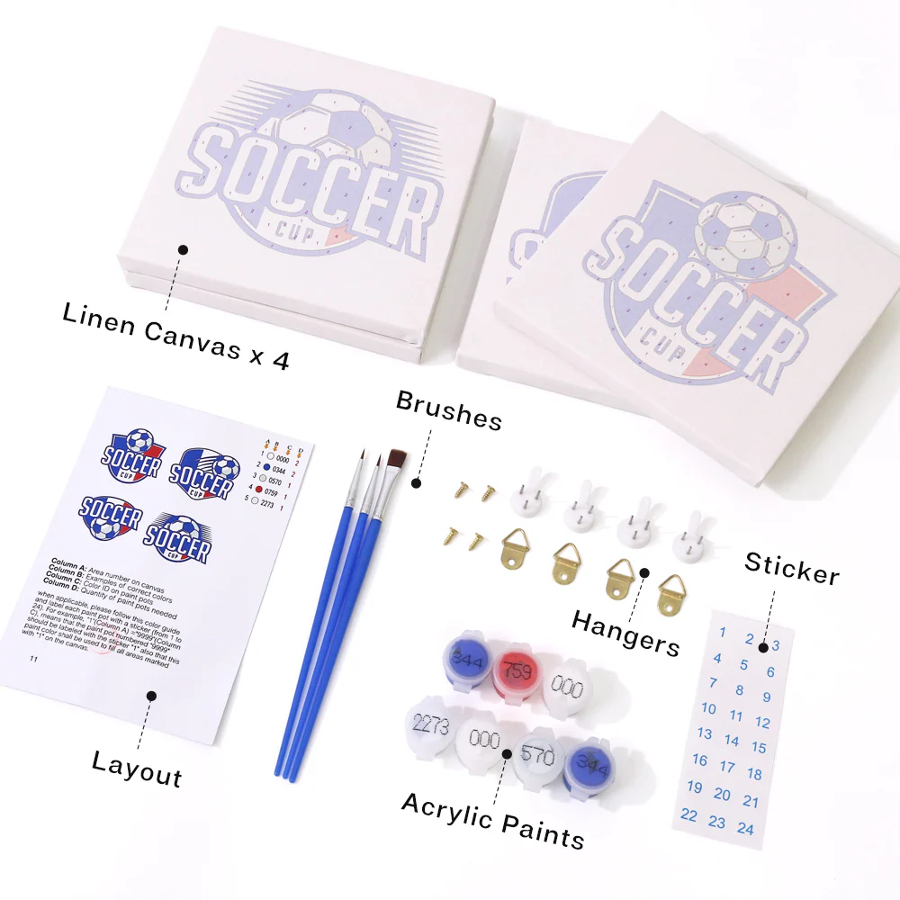 Mini Paint by numbers 15x15cm (4 pieces) - Football Cup - Image 4