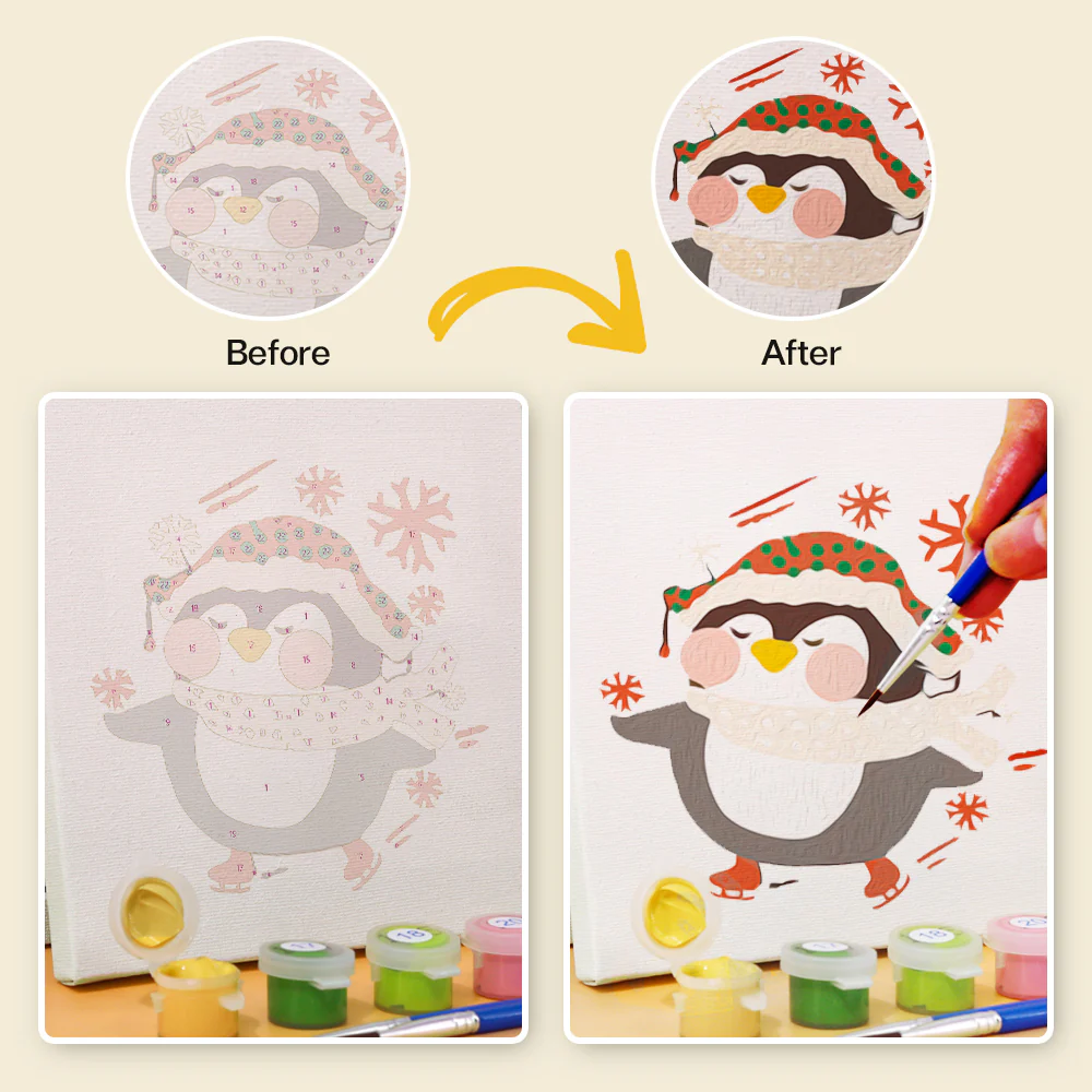 Mini Paint by numbers 15x15cm (6 pieces) - Christmas Winter Penguin - Image 8