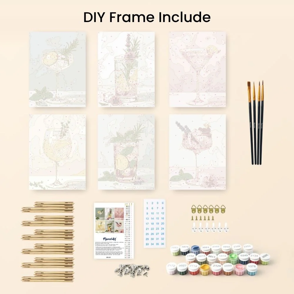 Mini Paint by numbers 15x20cm (6 pieces) - Botanical Drinks - Image 11