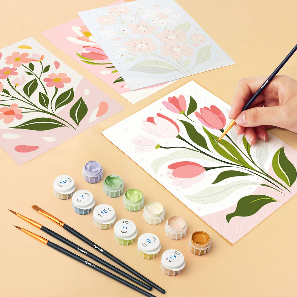 Mini Paint by numbers 15x20cm (6 pieces) - Country Flowers - Image 6