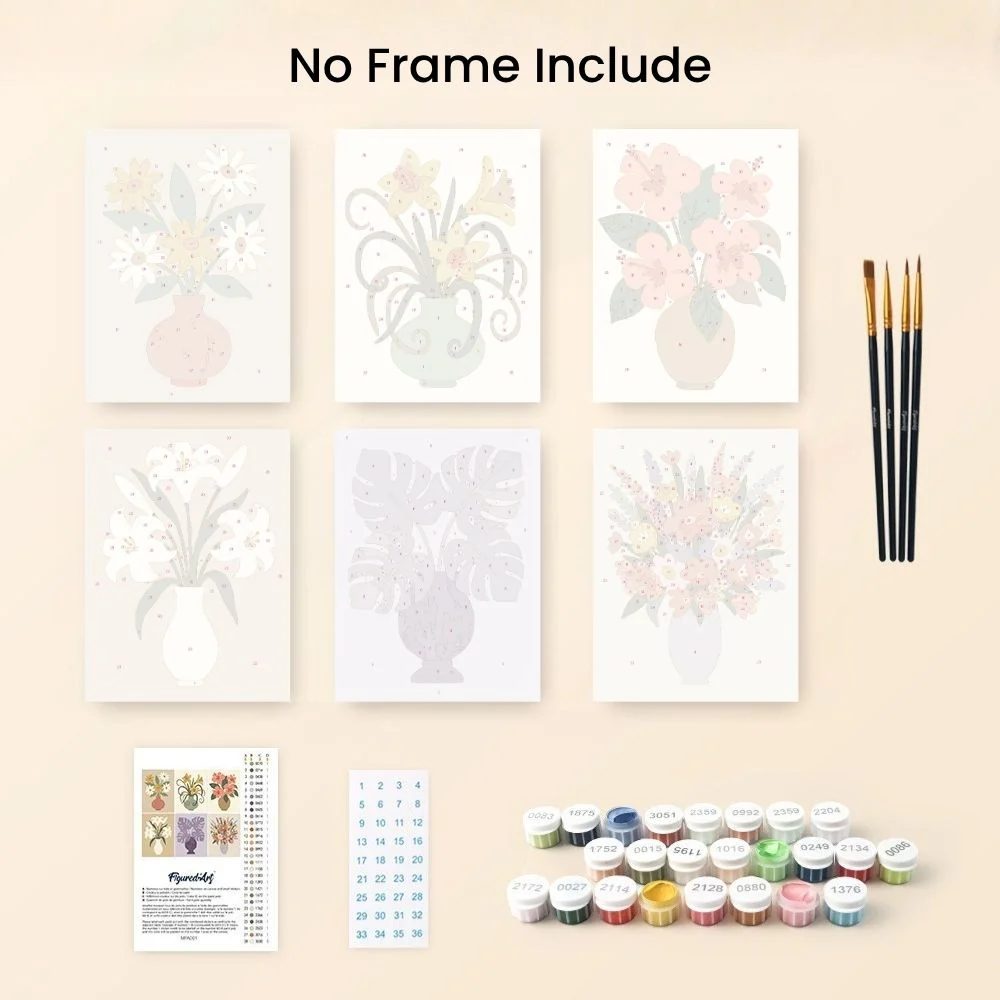 Mini Paint by numbers 15x20cm (6 pieces) - Floral Vases - Image 10