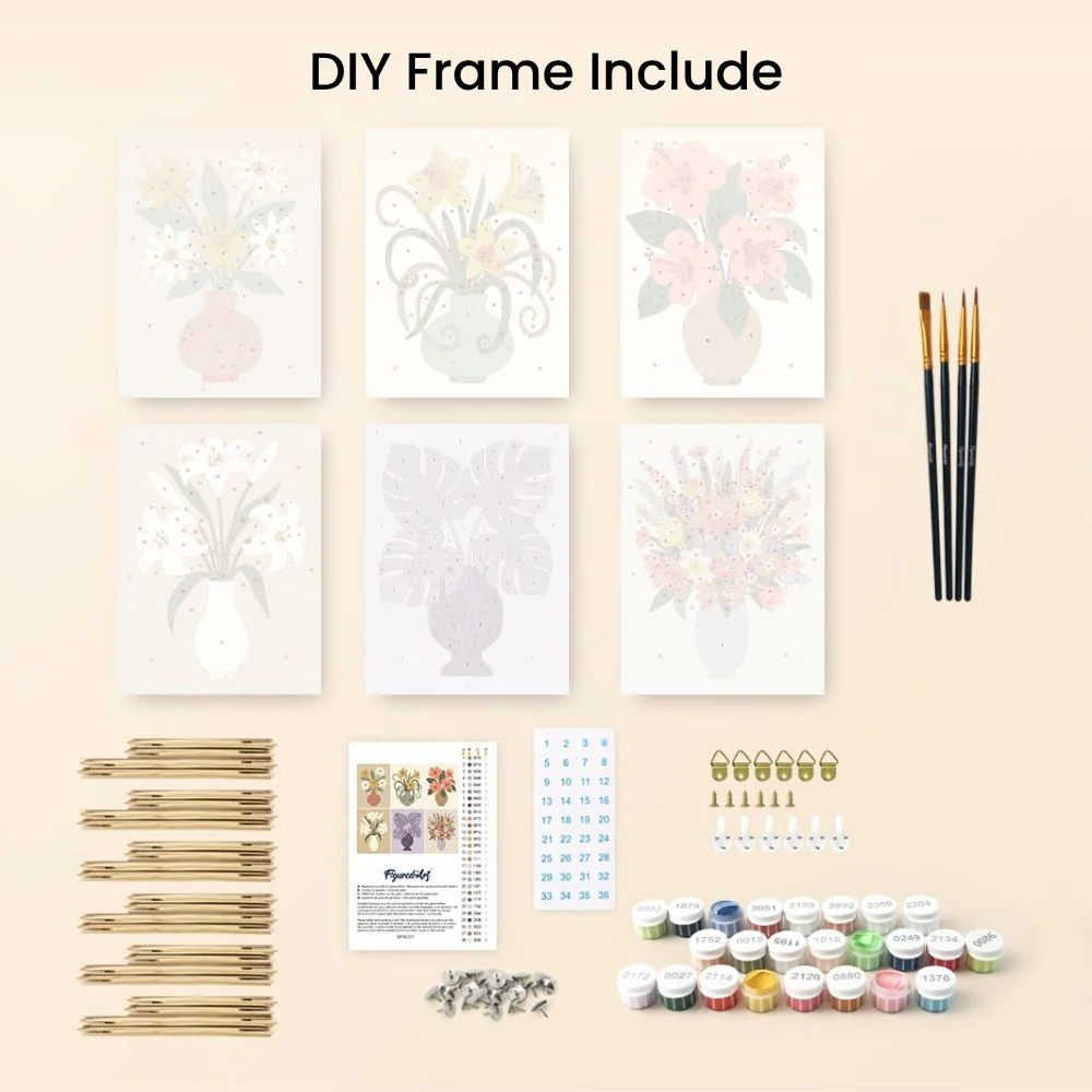 Mini Paint by numbers 15x20cm (6 pieces) - Floral Vases - Image 11