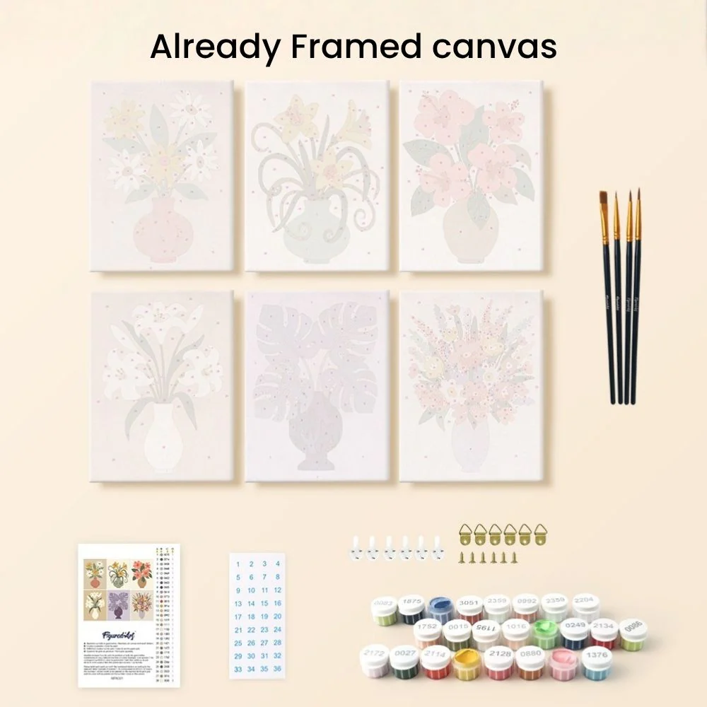 Mini Paint by numbers 15x20cm (6 pieces) - Floral Vases - Image 12