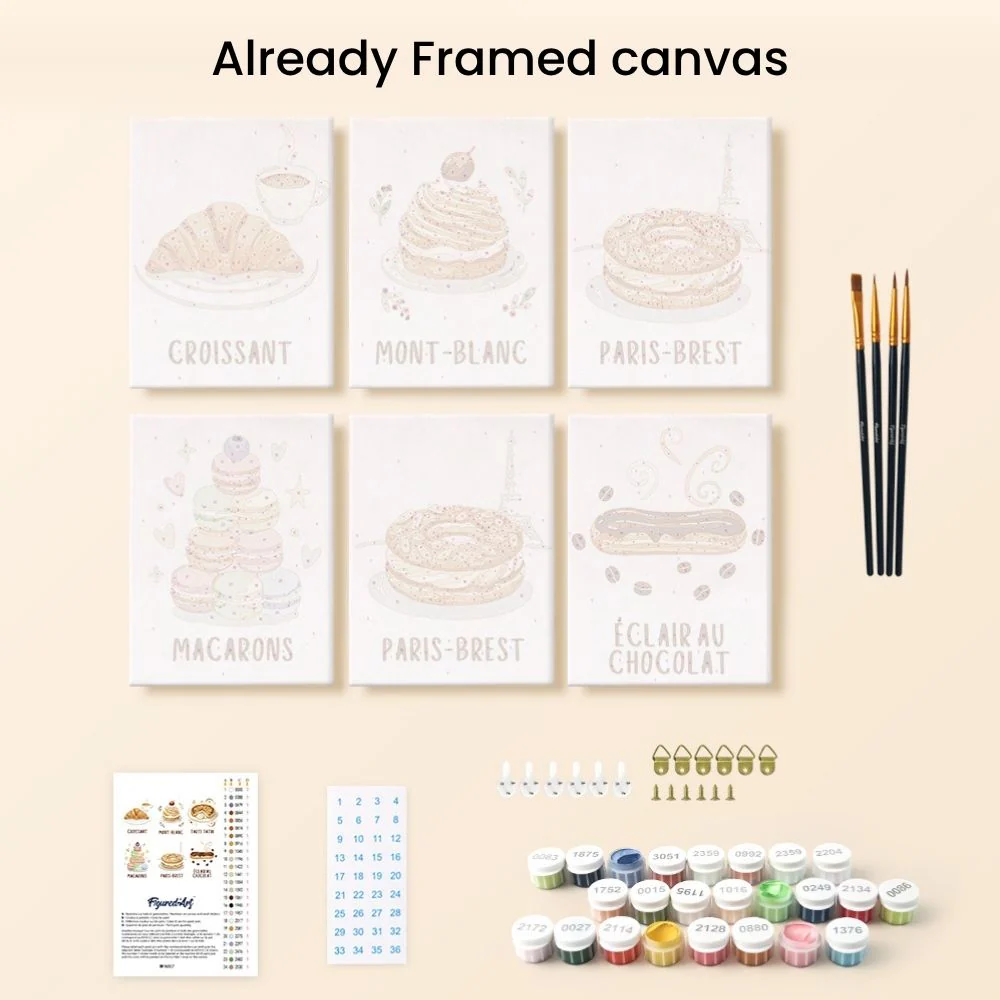 Mini Paint by numbers 15x20cm (6 pieces) - French Pastries - Image 12