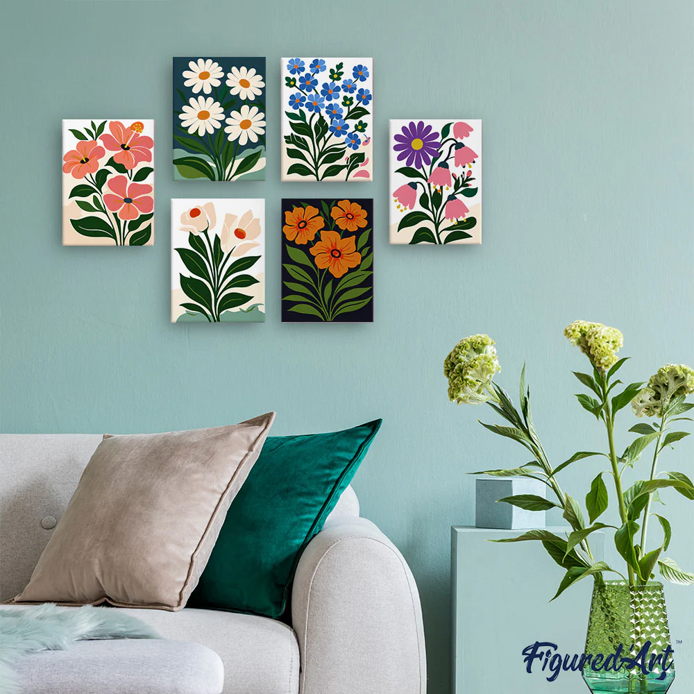 Mini Paint by numbers 15x20cm (6 pieces) - Graphic Flowers - Image 3