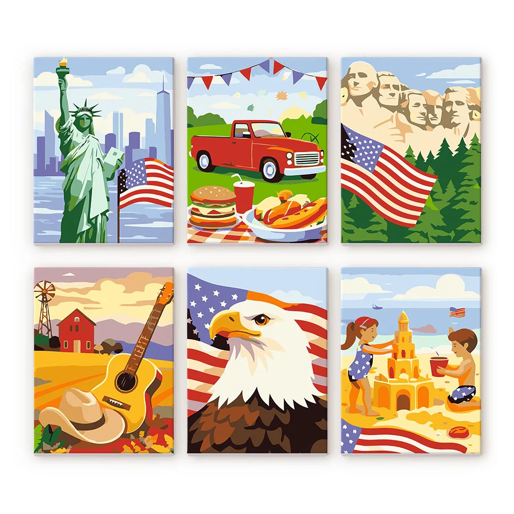 Mini Paint by numbers 15x20cm (6 pieces) - Hello USA